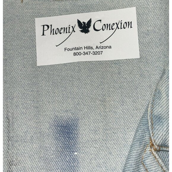 Denim Fringed Jacket XL Southwestern Painted Cotton Open Front Whimsiegoth Hip - Picture 11 of 13